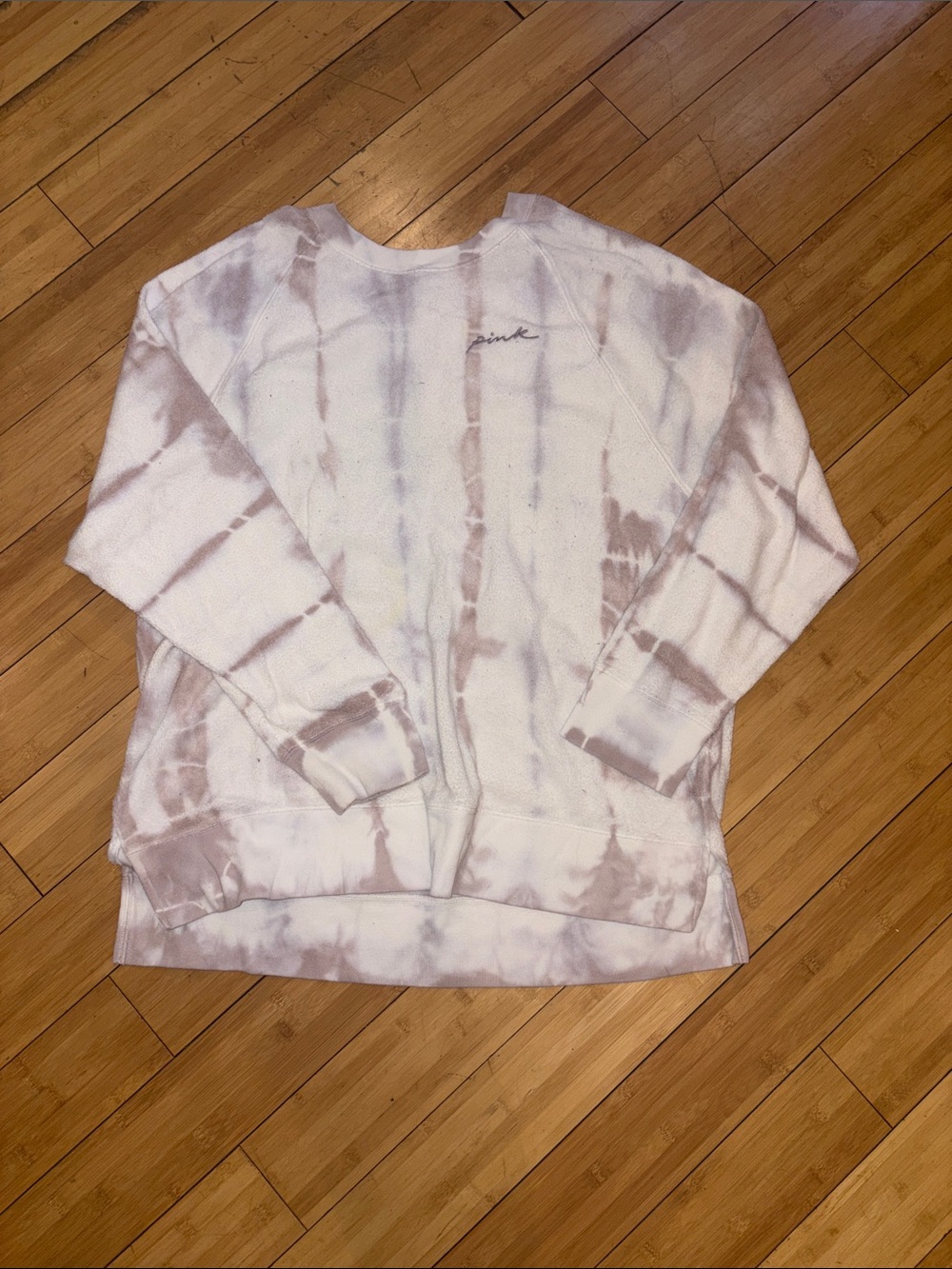 PINK Victoria's Secret White & Light Pink Tie-Dye Crewneck Sweater